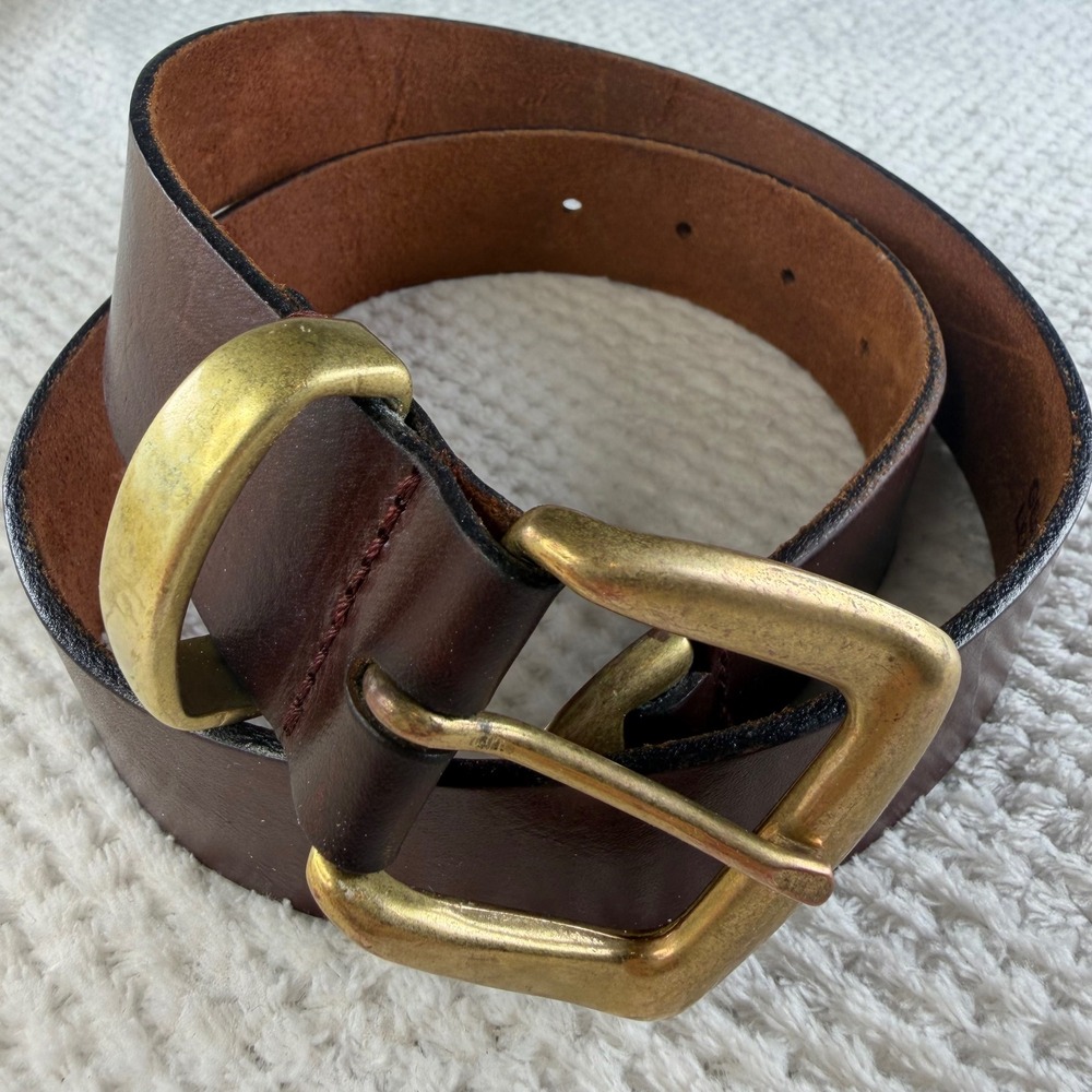 A.L. Mens Genuine Leather Belt Dark Brown Brass Buckle Tip Argentina Size M